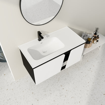 40'' Floating Wall-Mounted Bathroom Vanity with Ceramics Sink & Soft-Close Cabinet Door