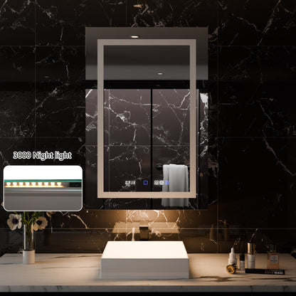 Smart LED Medicine Cabinet with GFCI Outlet & Blum Hinges, Built-in High-Power Outlet , 24*36inch , Stepless Dimming & Anti-Fog , Integrated Design , Multifunctional Bathroom Storage , Left Hinge