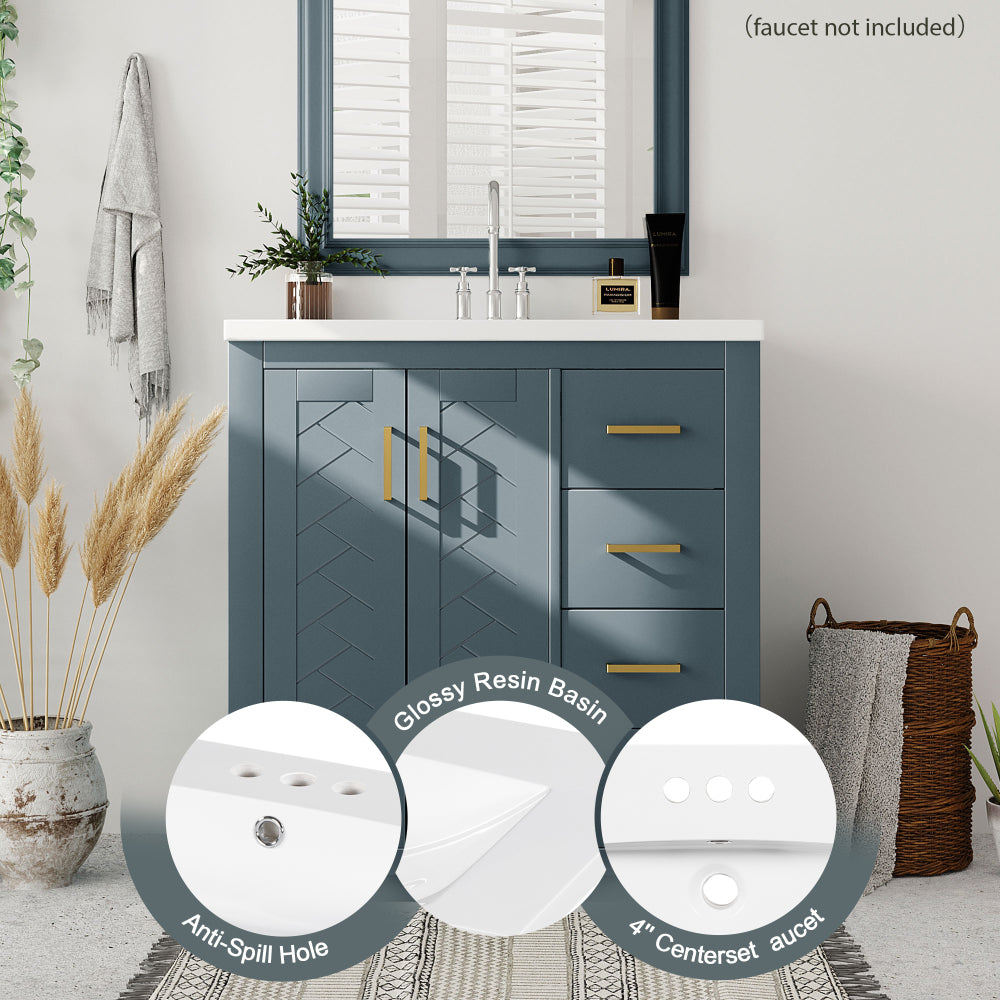 30'' Bathroom Vanity with Resin Sink Combo,Solid Wood Frame Bathroom Storage Cabinet, Freestanding Vanity Set with 3 Drawers& Soft Closing Doors (Same as SW000120AAC)