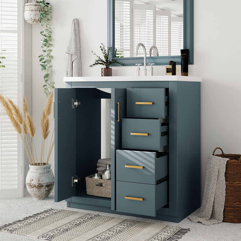 30'' Bathroom Vanity with Resin Sink Combo,Solid Wood Frame Bathroom Storage Cabinet, Freestanding Vanity Set with 3 Drawers& Soft Closing Doors (Same as SW000120AAC)