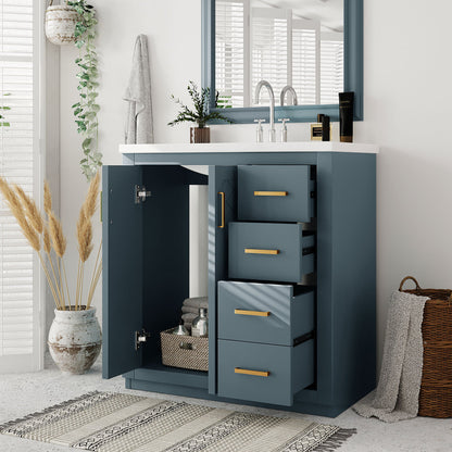 30'' Bathroom Vanity with Resin Sink Combo,Solid Wood Frame Bathroom Storage Cabinet, Freestanding Vanity Set with 3 Drawers& Soft Closing Doors (Same as SW000120AAC)