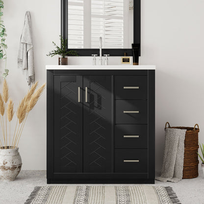 30'' Bathroom Vanity with Resin Sink Combo,Solid Wood Frame Bathroom Storage Cabinet, Freestanding Vanity Set with 3 Drawers& Soft Closing Doors (SW000120AAK)