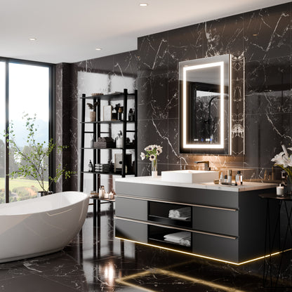 Smart LED Medicine Cabinet with GFCI Outlet & Blum Hinges, Built-in High-Power Outlet , 24*36inch , Stepless Dimming & Anti-Fog , Integrated Design , Multifunctional Bathroom Storage , Left Hinge