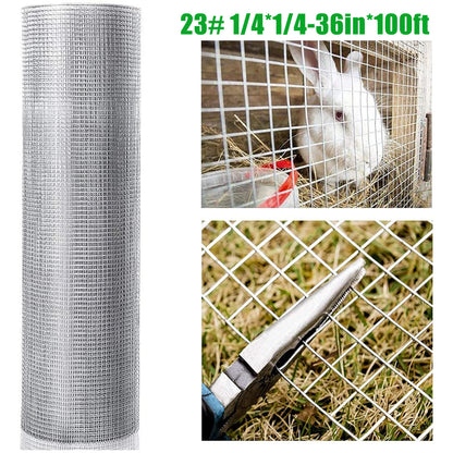 Hardware Cloth 1/4 inch 36in x 100ft 23 Gauge, Hot-dip Galvanized After Welding Chicken Wire Fence Roll Garden Plant Welded Metal Wire Fencing Roll, Rabbit Cages Snake Fence