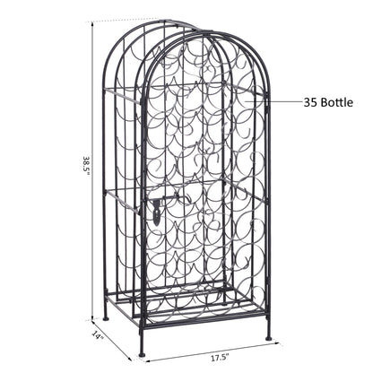 HOMCOM 35 Bottle Wrought Iron Wine Rack Cabinet with Lock - Black