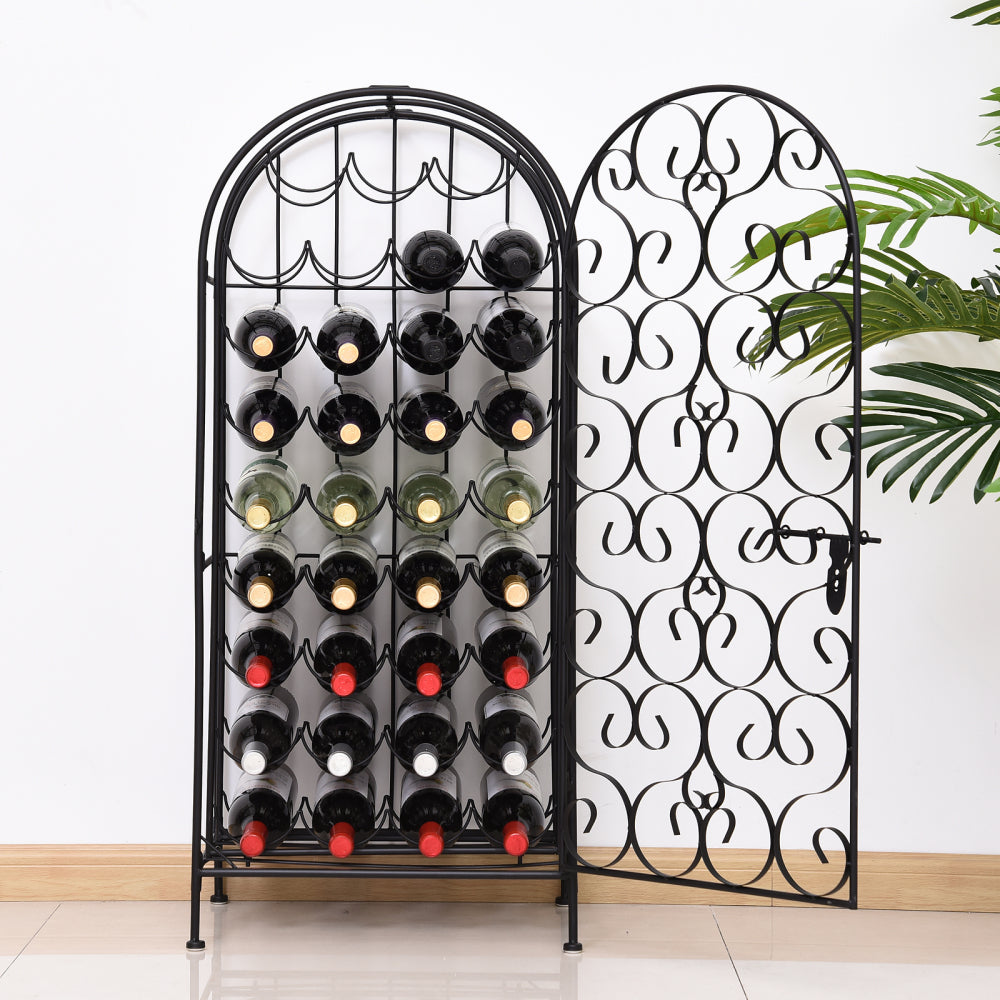 HOMCOM 35 Bottle Wrought Iron Wine Rack Cabinet with Lock - Black