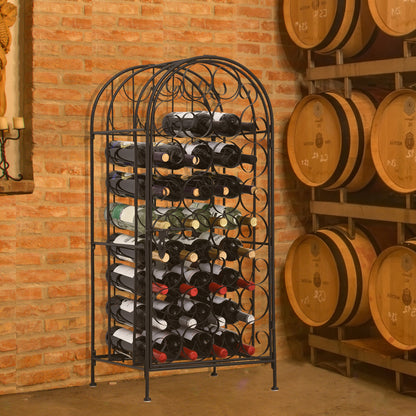 HOMCOM 35 Bottle Wrought Iron Wine Rack Cabinet with Lock - Black