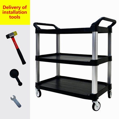 Plastic Commercial Cart Large Size, Restaurant Cart with Wheels Lockable, Heavy Duty Utility Service Cart for Foodservice, Commercial,Office, Warehouse, Black, 40.1x20.0x38.1 inches.