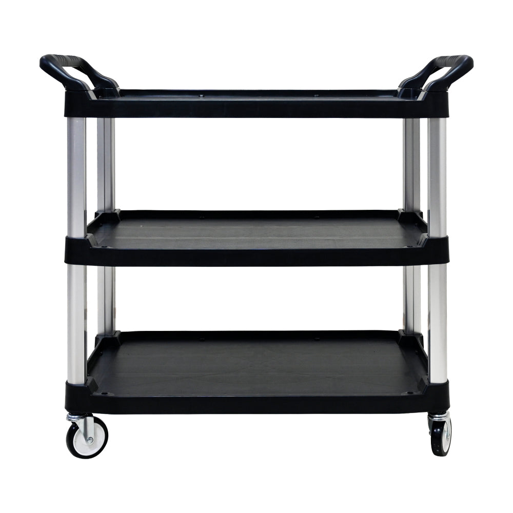 Plastic Commercial Cart Large Size, Restaurant Cart with Wheels Lockable, Heavy Duty Utility Service Cart for Foodservice, Commercial,Office, Warehouse, Black, 40.1x20.0x38.1 inches.