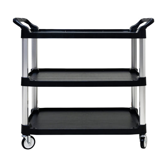 Plastic Commercial Cart Large Size, Restaurant Cart with Wheels Lockable, Heavy Duty Utility Service Cart for Foodservice, Commercial,Office, Warehouse, Black, 40.1x20.0x38.1 inches.