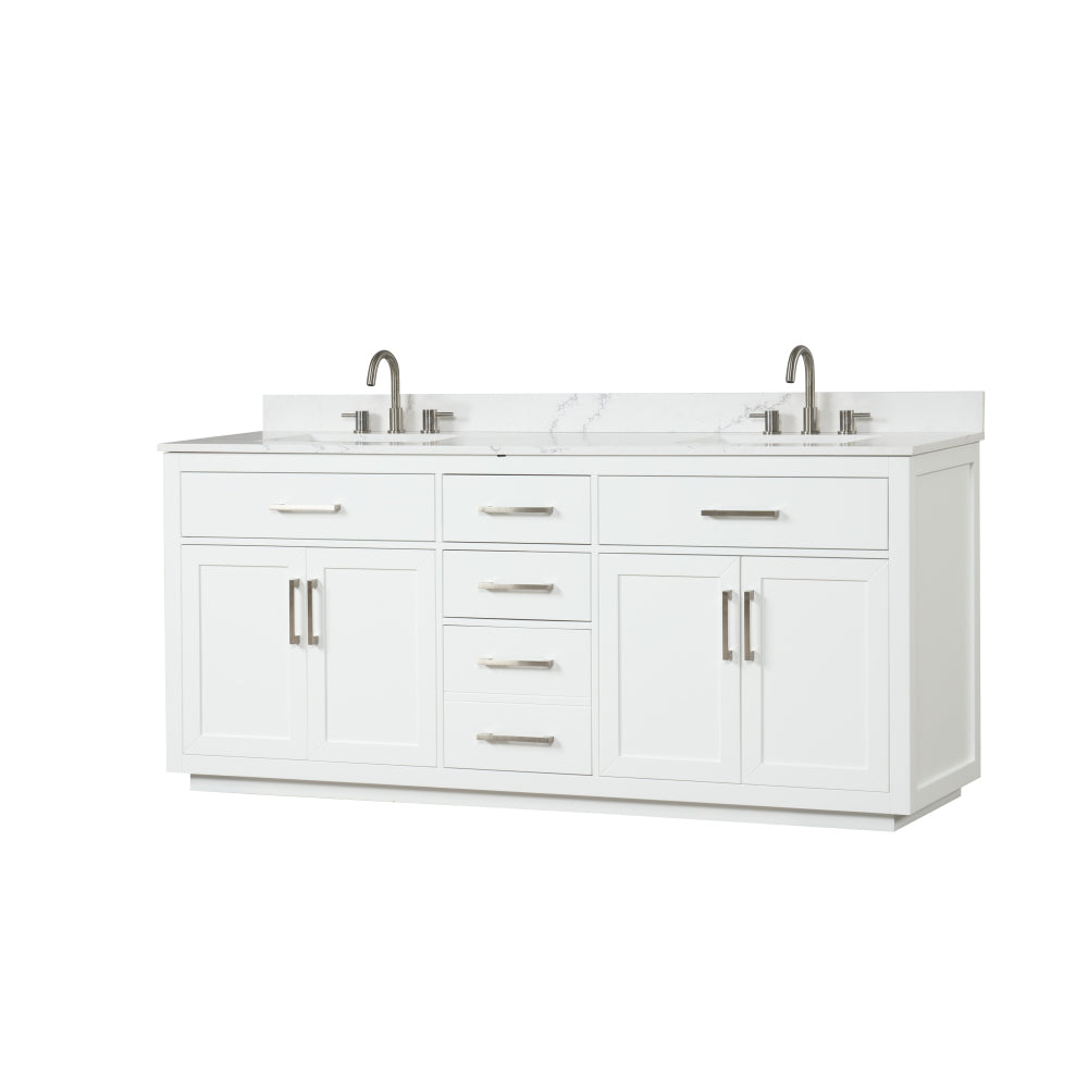 80" Bathroom Vanity with Double Sink, Freestanding Modern Bathroom Vanity with Soft-Close Cabinet and 3 Drawers, Solid Wood Bathroom Storage Cabinet with Quartz Countertop, White