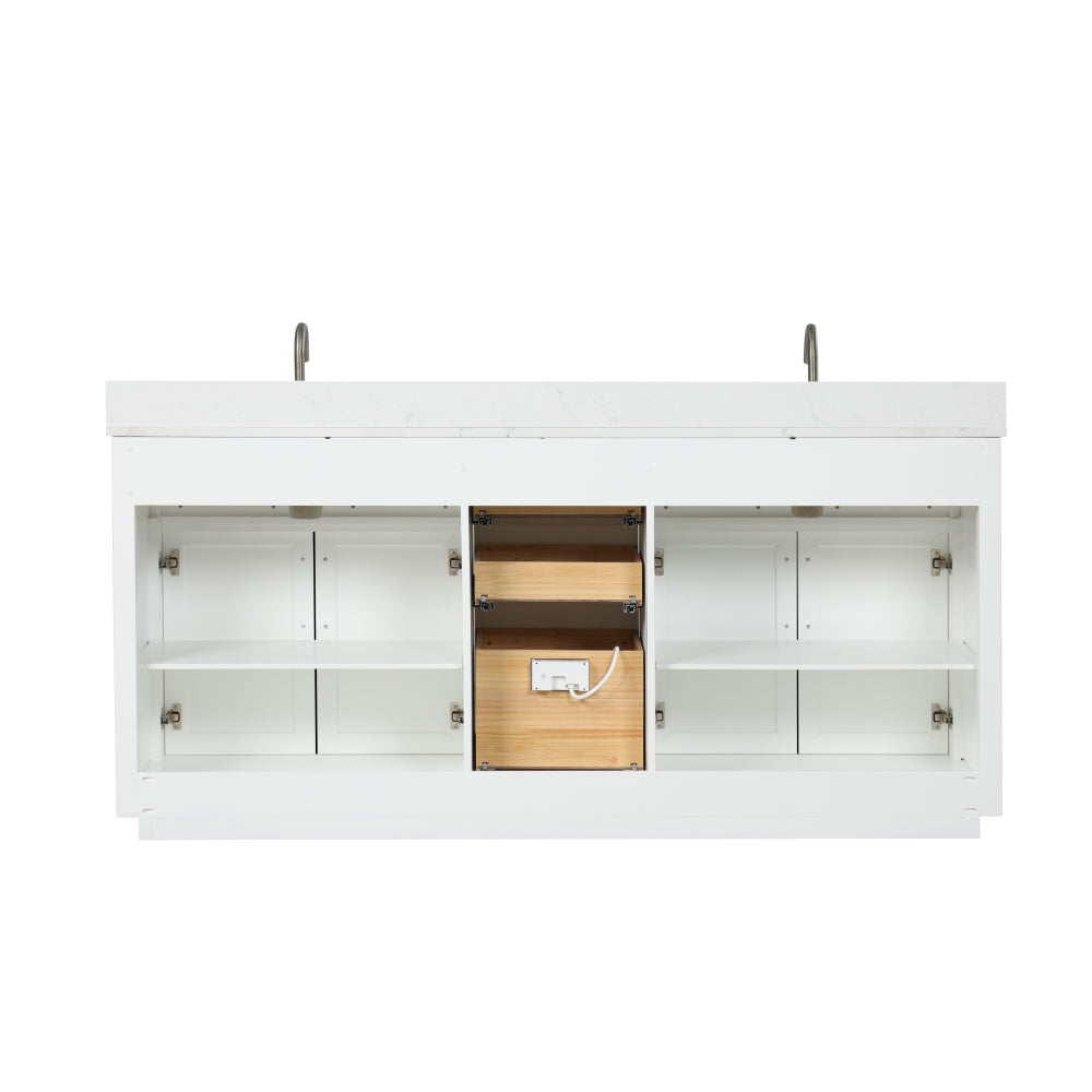 80" Bathroom Vanity with Double Sink, Freestanding Modern Bathroom Vanity with Soft-Close Cabinet and 3 Drawers, Solid Wood Bathroom Storage Cabinet with Quartz Countertop, White