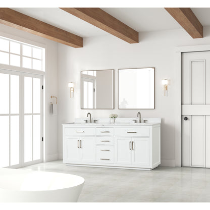 80" Bathroom Vanity with Double Sink, Freestanding Modern Bathroom Vanity with Soft-Close Cabinet and 3 Drawers, Solid Wood Bathroom Storage Cabinet with Quartz Countertop, White