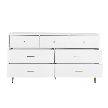 Seven Drawers Large Chest of Drawer Cabinet with Golden Handle and Golden Legs White Color