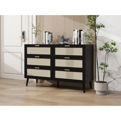 Modern 6 Drawer Dresser Wood Cabinet (Black)