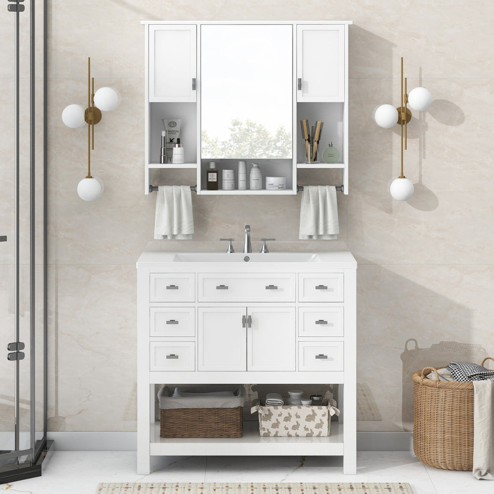 36'' Bathroom Vanity with Top Sink, Modern Bathroom Storage Cabinet with 2 Soft Closing Doors and 6 Drawers, Single Sink Bathroom Vanity (Same as SW000116AAE)
