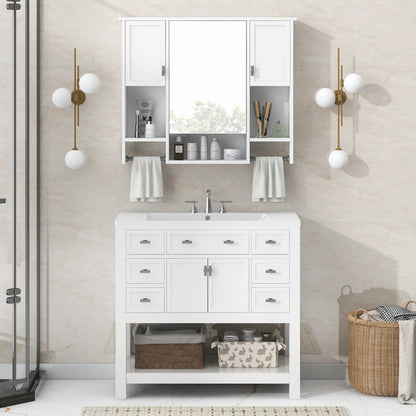 36'' Bathroom Vanity with Top Sink, Modern Bathroom Storage Cabinet with 2 Soft Closing Doors and 6 Drawers, Single Sink Bathroom Vanity (Same as SW000116AAE)