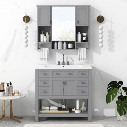 36'' Bathroom Vanity with Top Sink, Modern Bathroom Storage Cabinet with 2 Soft Closing Doors and 6 Drawers, Single Sink Bathroom Vanity (Same as SW000116AAE)