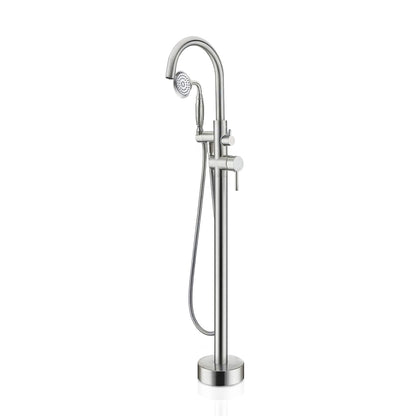 Freestanding Tub Filler Bathtub Faucet Chrome with Hand Held Shower Floor-Mount