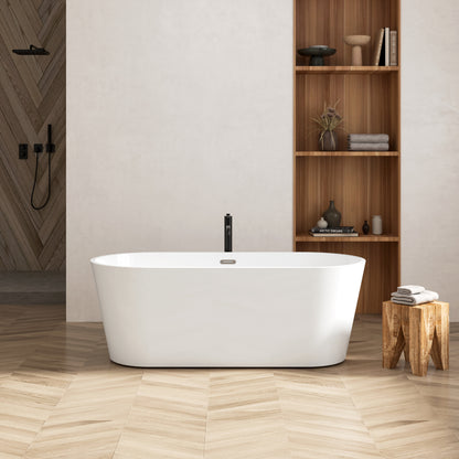 59" Acrylic Freestanding Bathtub, Modern & Contemporary Design Soaking Tub with Toe-tap Drain in Chrome and Classic Slotted Overflow, Glossy White, cUPC Certified, 02136