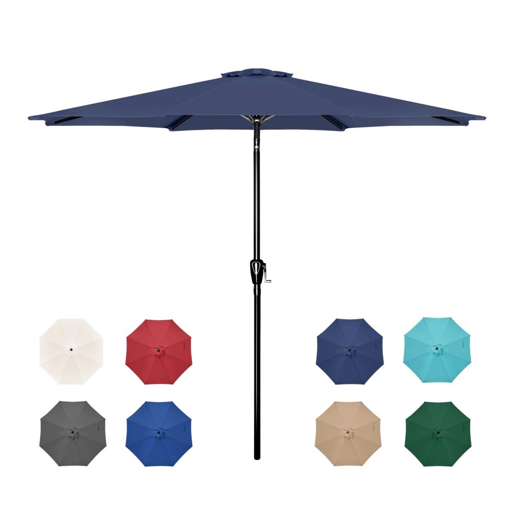 Simple Deluxe 9ft Outdoor Market Table Patio Umbrella with Button Tilt, Crank and 8 Sturdy Ribs for Garden, Red