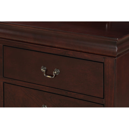 1pc Cherry Finish Five Drawers Louis Philip Chest Solid Wood Contemporary Sleek Ample Storage