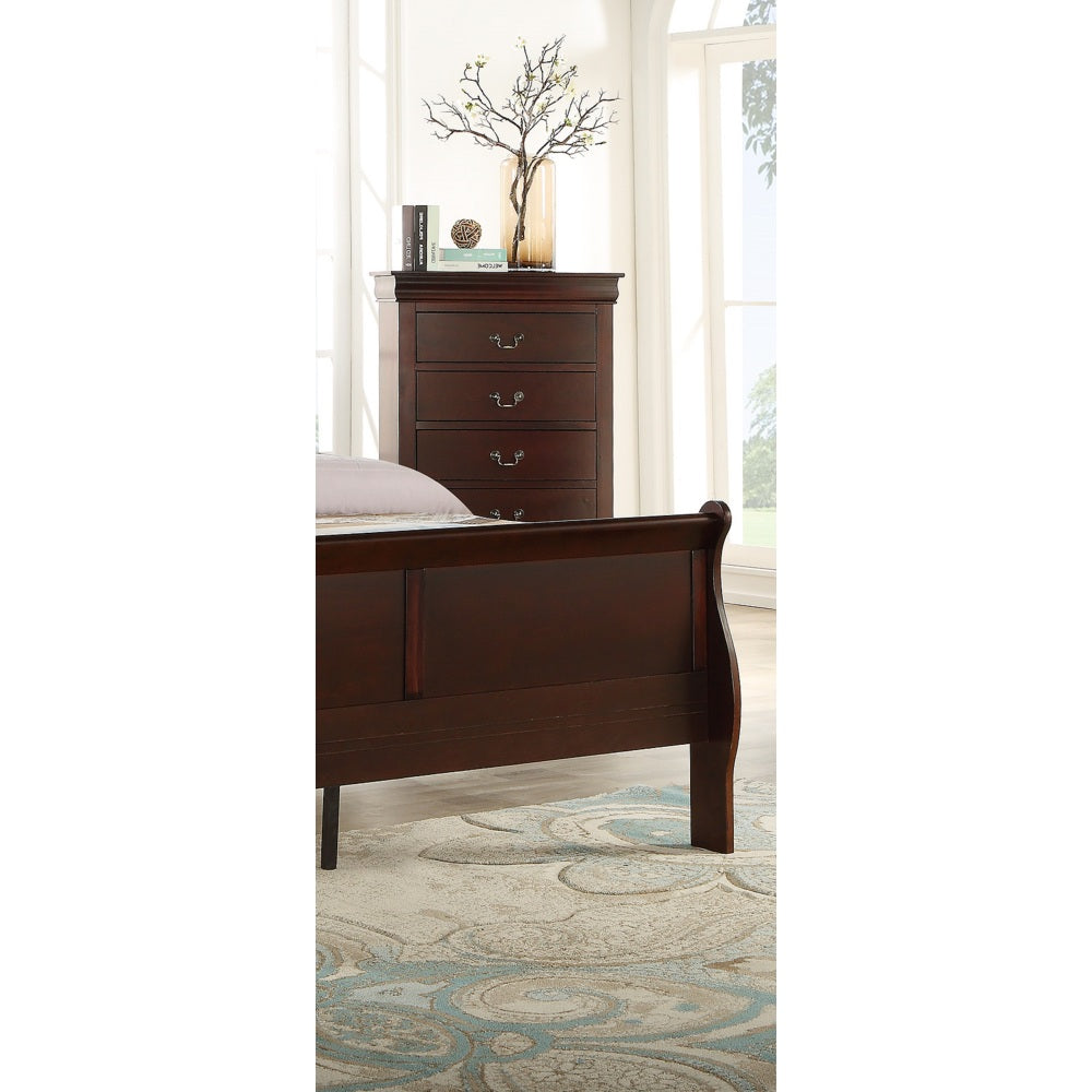 1pc Cherry Finish Five Drawers Louis Philip Chest Solid Wood Contemporary Sleek Ample Storage