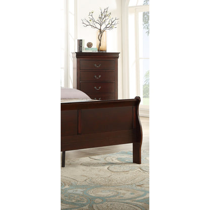 1pc Cherry Finish Five Drawers Louis Philip Chest Solid Wood Contemporary Sleek Ample Storage