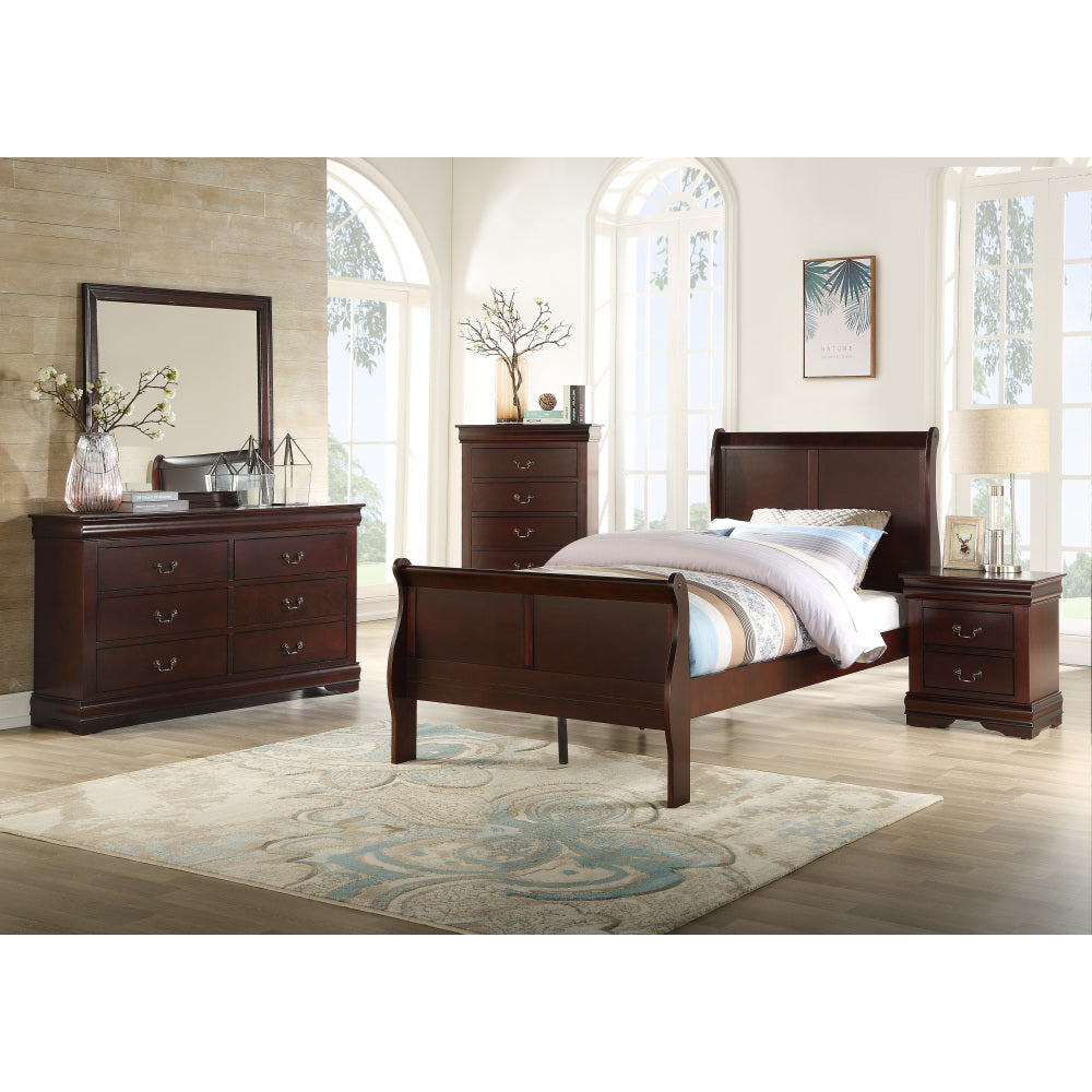 1pc Cherry Finish Five Drawers Louis Philip Chest Solid Wood Contemporary Sleek Ample Storage