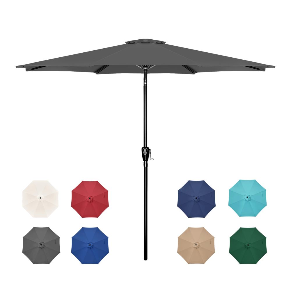 Simple Deluxe 9ft Outdoor Market Table Patio Umbrella with Button Tilt, Crank and 8 Sturdy Ribs for Garden, Red