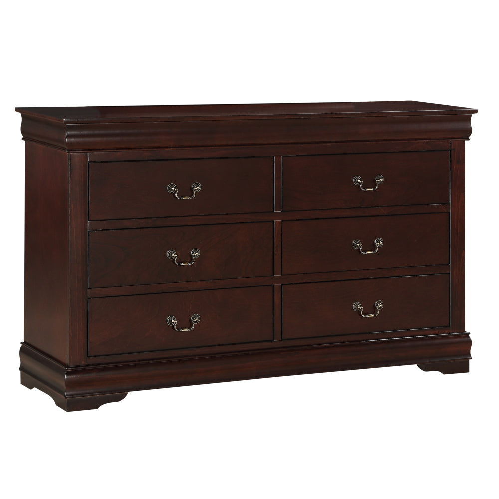 1pc Cherry Finish Five Drawers Louis Philip Chest Solid Wood Contemporary Sleek Ample Storage