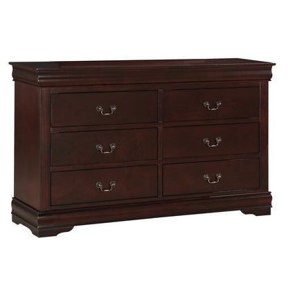 1pc Cherry Finish Five Drawers Louis Philip Chest Solid Wood Contemporary Sleek Ample Storage