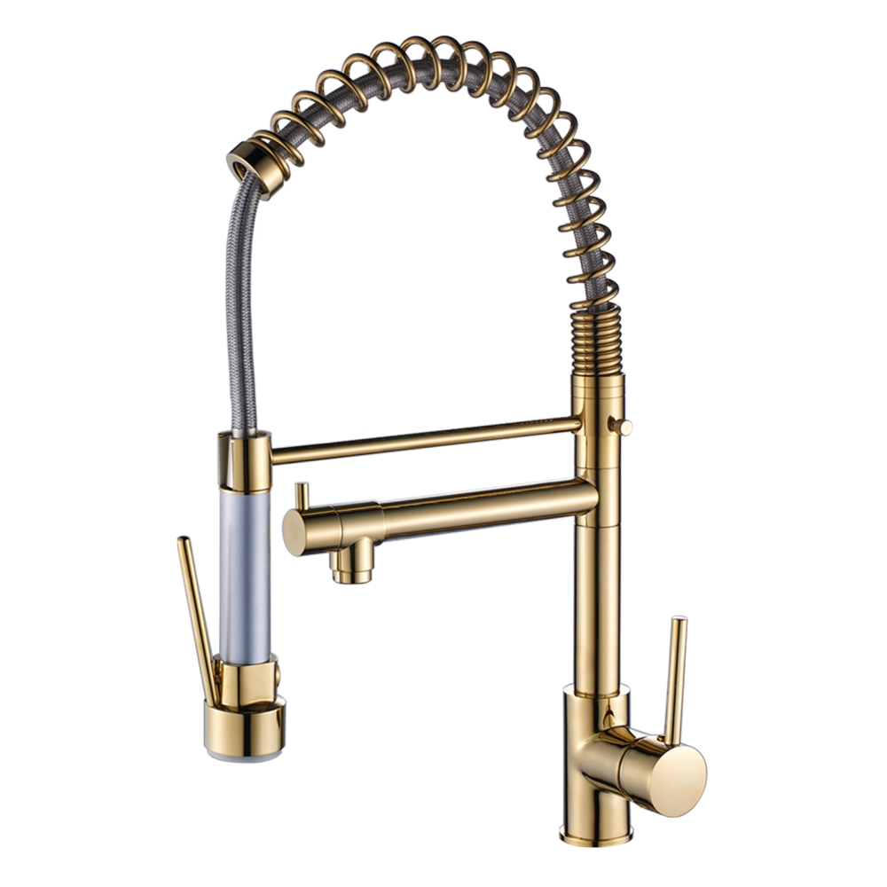 Commercial Kitchen Faucet with Pull Down Sprayer, Single Handle Single Lever Kitchen Sink Faucet Brushed Gold Faucet