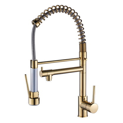 Commercial Kitchen Faucet with Pull Down Sprayer, Single Handle Single Lever Kitchen Sink Faucet Brushed Gold Faucet