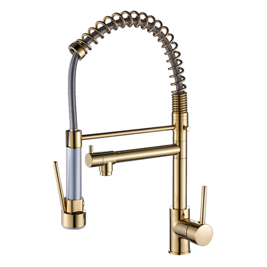 Commercial Kitchen Faucet with Pull Down Sprayer, Single Handle Single Lever Kitchen Sink Faucet Brushed Gold Faucet