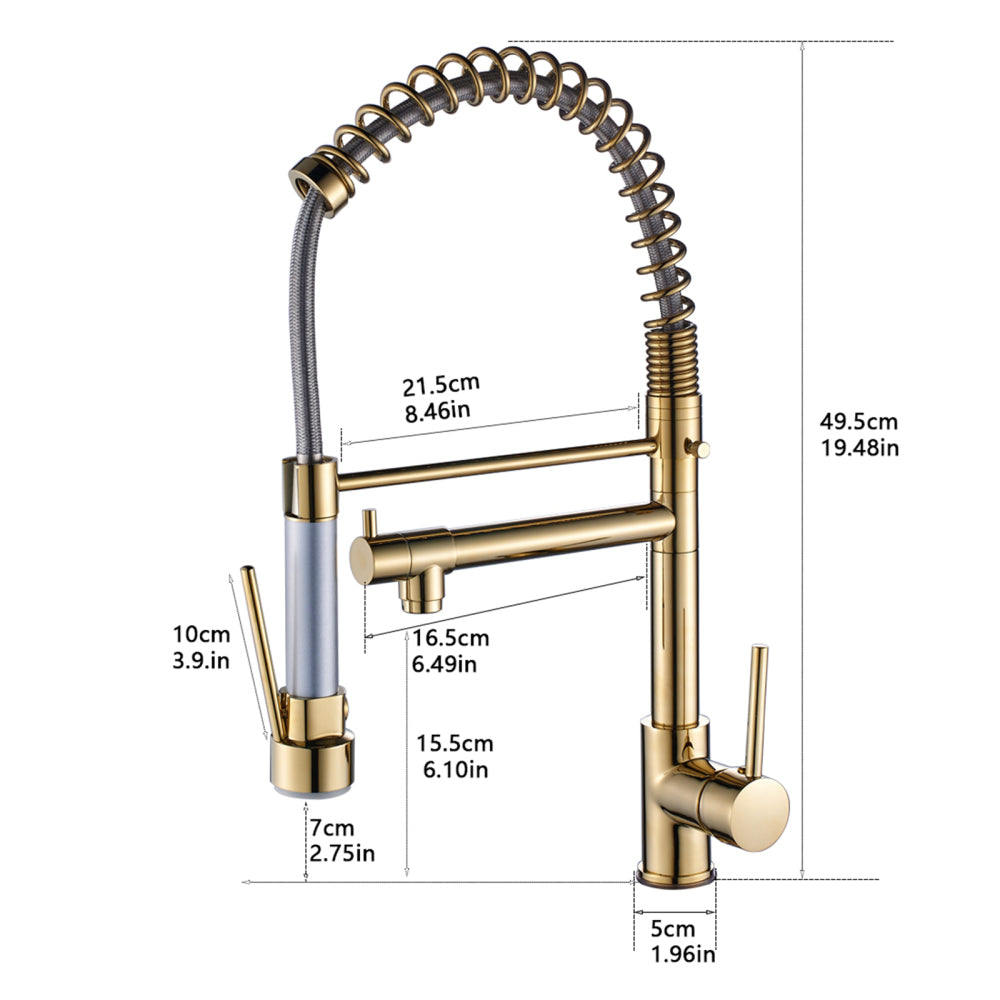 Commercial Kitchen Faucet with Pull Down Sprayer, Single Handle Single Lever Kitchen Sink Faucet Brushed Gold Faucet