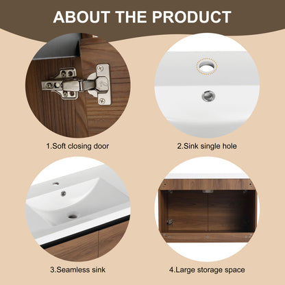 LEVISTAR Brown 30 Inch Bathroom Vanity with resin Countertop Sink,  2 Doors Bathroom Cabinet Set