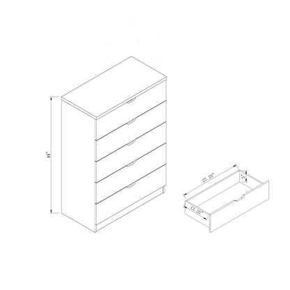 Modern black five drawer clothes and storage chest cabinet with metal drawer glides