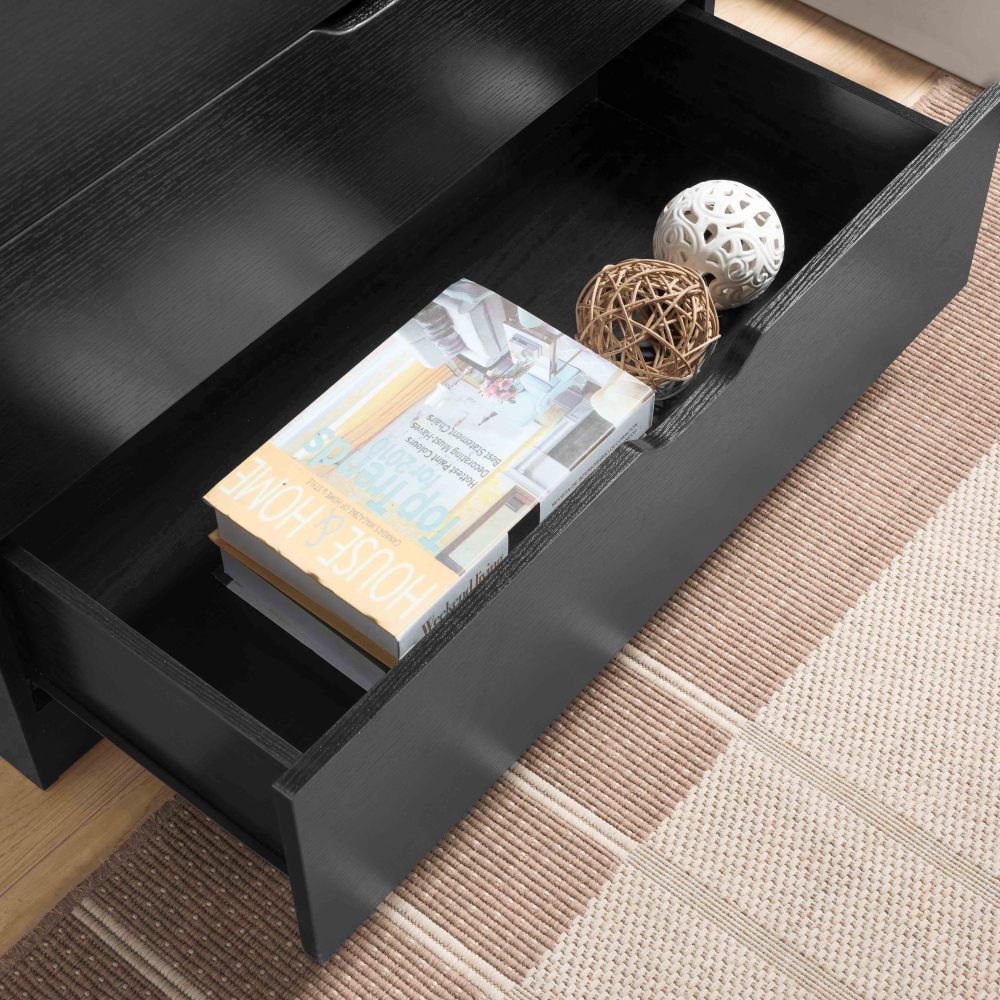 Modern black five drawer clothes and storage chest cabinet with metal drawer glides