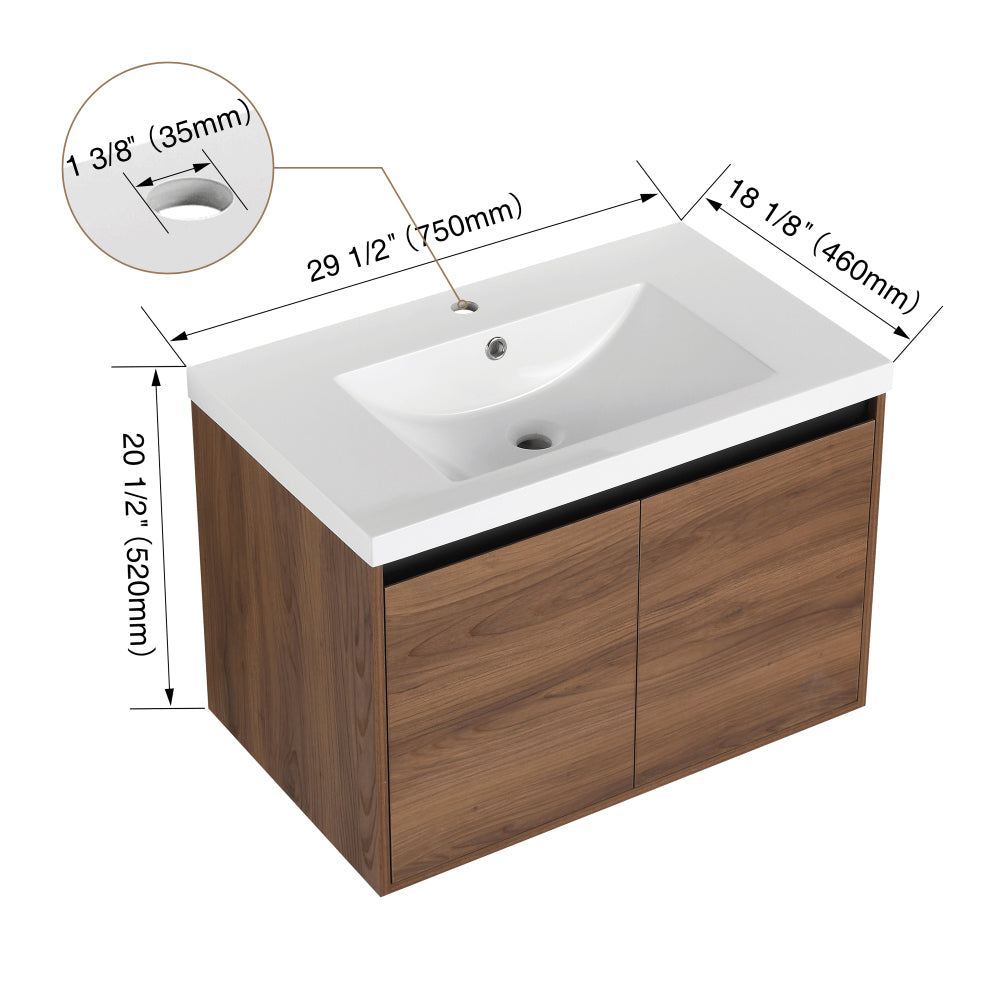 LEVISTAR Brown 30 Inch Bathroom Vanity with resin Countertop Sink,  2 Doors Bathroom Cabinet Set