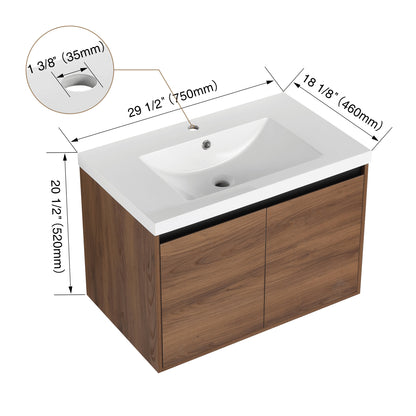LEVISTAR Brown 30 Inch Bathroom Vanity with resin Countertop Sink,  2 Doors Bathroom Cabinet Set