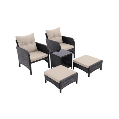 5 Piece Outdoor Patio Furniture Set,All Weather PE Rattan Conversation Chairs with Armrest and Removable Cushions,Ottomans and Storage Coffee Table for Poolside Garden Balcony Deck(Dust Grey)