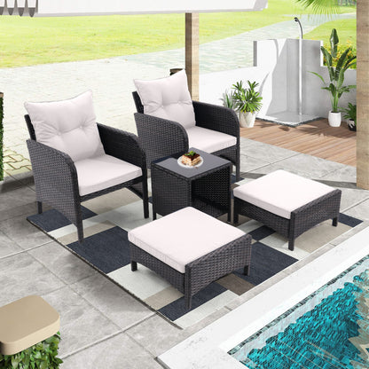 5 Piece Outdoor Patio Furniture Set,All Weather PE Rattan Conversation Chairs with Armrest and Removable Cushions,Ottomans and Storage Coffee Table for Poolside Garden Balcony Deck(Dust Grey)