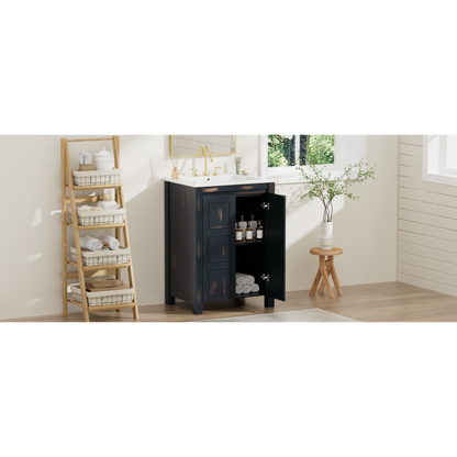24x18x34 Inches Vintage Style Small Bathroom Vanity Combo with Ceramic Sink, 2 Soft-close Doors