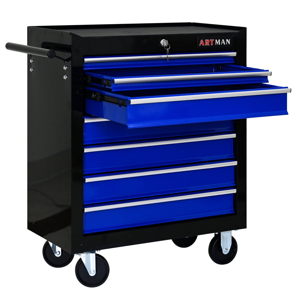 7 DRAWERS MULTIFUNCTIONAL TOOL CART WITH WHEELS-BLACK+BLUE