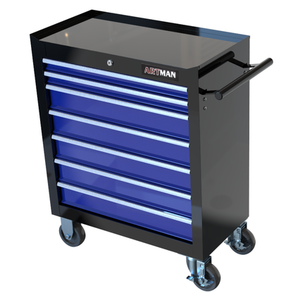 7 DRAWERS MULTIFUNCTIONAL TOOL CART WITH WHEELS-BLACK+BLUE