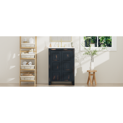 24x18x34 Inches Vintage Style Small Bathroom Vanity Combo with Ceramic Sink, 2 Soft-close Doors
