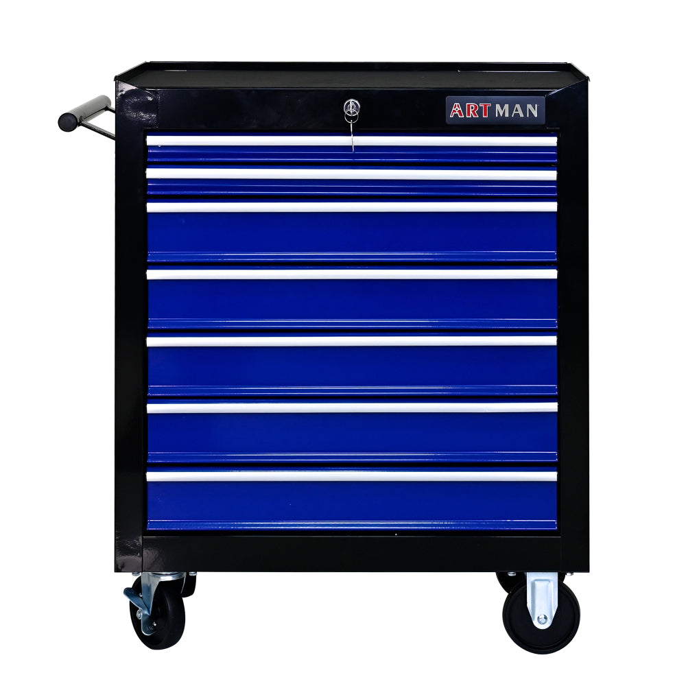 7 DRAWERS MULTIFUNCTIONAL TOOL CART WITH WHEELS-BLACK+BLUE