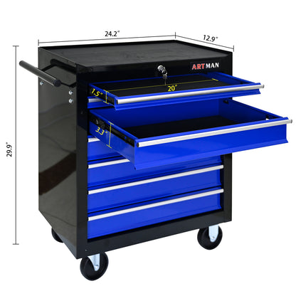 7 DRAWERS MULTIFUNCTIONAL TOOL CART WITH WHEELS-BLACK+BLUE