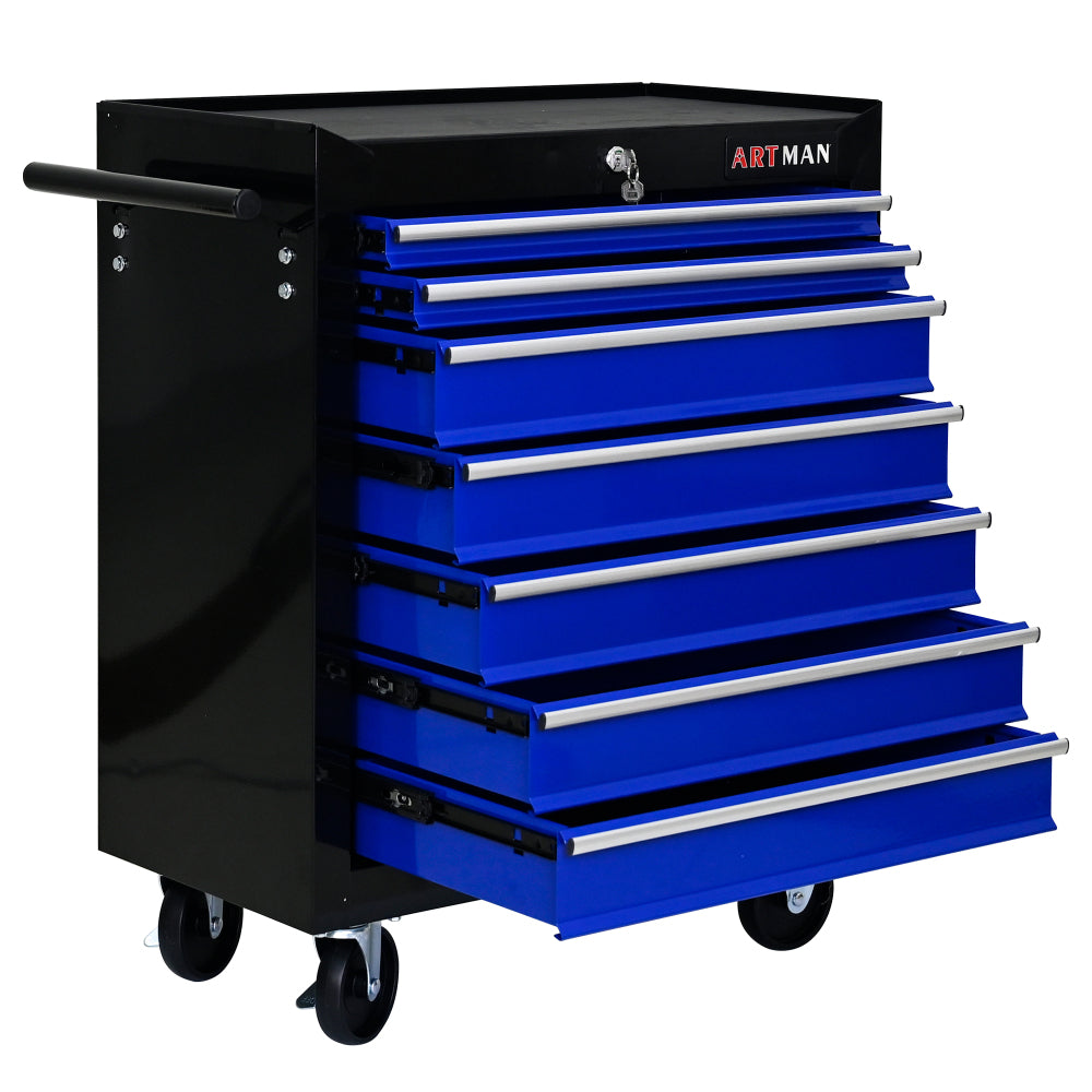 7 DRAWERS MULTIFUNCTIONAL TOOL CART WITH WHEELS-BLACK+BLUE